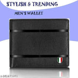 Black PU leather men's wallet, slim design, 3 card slots, travel-friendly formal accessory