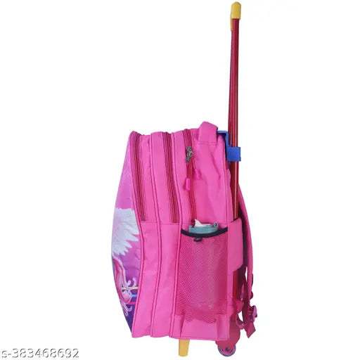 Pink waterproof trolley bag, Indian Riders UNIQUE BAG - 18 inches, durable polyester school bag for kids with adjustable straps and 3 compartments