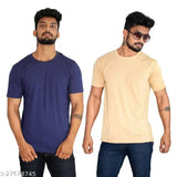 Stylish navy blue & beige men's t-shirts: 2-piece fitted cotton/jersey set, short sleeves, solid colors, sizes S-XXXXL (India)