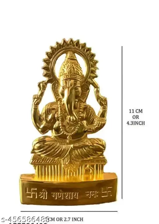 Metal Ganesha idol, 11cm x 11cm x 7cm, Indian temple decor