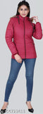 Maroon nylon detachable hoodie jacket, lightweight and warm, perfect for winter seasons. Women's Yaqr jacket with fur hood, air and snowproof