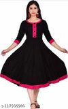 Rayon Anarkali kurti frock, single-colored three-quarter sleeve dress for women, India-made fashion garment on hanger