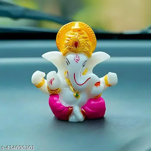Meditating Lord Ganesha Idol, 2.3 x 2.3 inch multicolor polyresin showpiece for home decor, office, or car