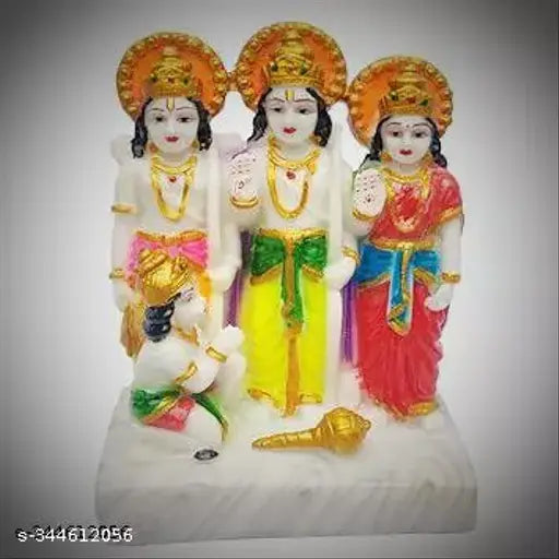 Shri Ram Durbar Religious Handicraft Idol Statue, featuring God Ram, Sita and Laxman in vibrant colors against a white background. Perfect for pooja mandir or temple decoration