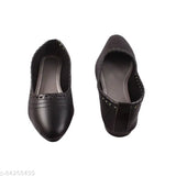 Black synthetic leather ballet flats for women, embellished comfort and closed back design