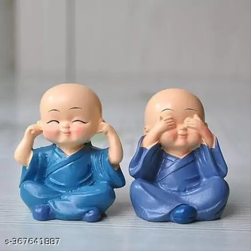 Multicolor resin mini Buddha figurines set, decorative showpiece for car dashboard and living room table top (India-made)
