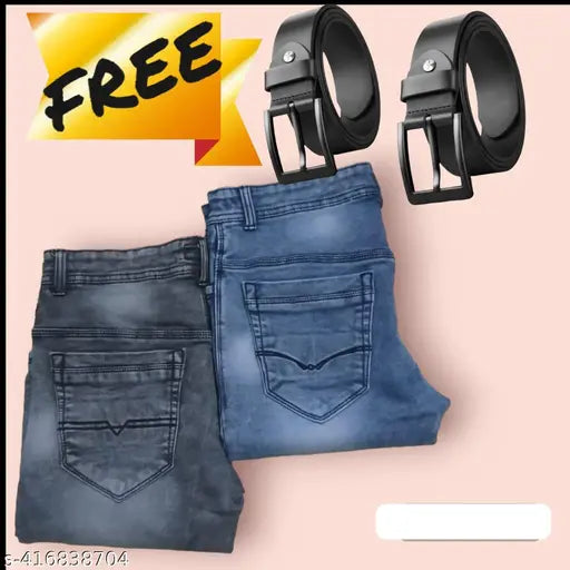 High-quality denim cotton jeans for men (28, 30, 32), stretchable and durable, dyed/washed, made in India