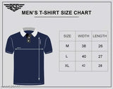 Activewear cotton polo t-shirts for men, short sleeves with printed design. M size (38in chest, 26in length), Made in India