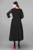 Net embroidered black anarkali kameez gown for women