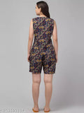 Women's red printed crepe top & shorts night suit, luxury loungewear with playful print, crafted in India