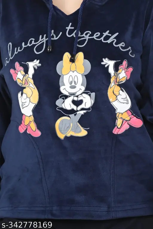 Navy blue wool sweatshirt with printed pattern for girls aged 7-13 years, made in India
