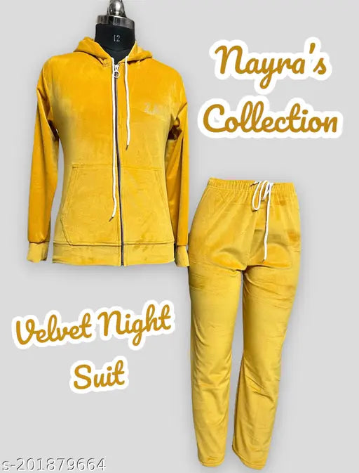 Coral velvet & fur fleece blend winter hoody zipper night suit, Indian-crafted for comfort & style