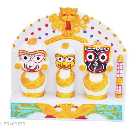Handcrafted ceramic Lord Jagannath, Balabhadra, Subhadra in Mayura Singhasana and Rahu on top for car dashboard home decor, Indian artifact, 5 cm x 15 cm x 15 cm