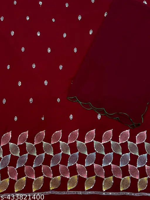 Red and black sparkling georgette saree with sequin details, perfect for special occasions