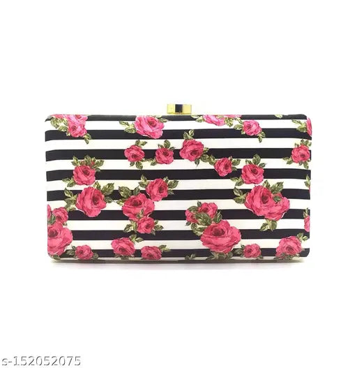 Stylish printed black and white clutch, trendy handbag for women's party, casual bridal handbag with floral pattern