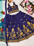 Taffeta silk embroidered baby lehenga-choli on net dupatta, sleeveless and vibrant, perfect for traditional Indian events, 2-3 years size