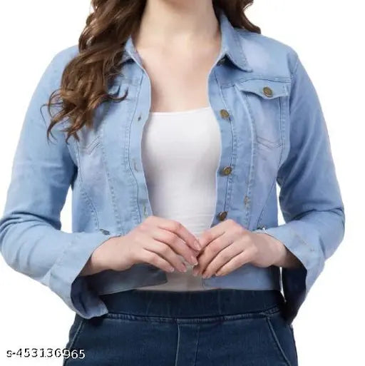 Solid denim women's jacket, long sleeves, made in India