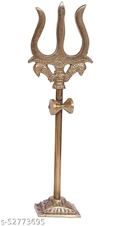 Brass Trishul Trident statue for car dashboard, temple, or office decor - 9 cm idol, Hindu religious symbol of Shiva and other deities