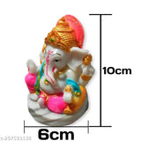High-quality white and golden Ganesh ji murti, 4 inch resin stone idol for gift, office, pooja, or car dashboard. Decorative Lord Ganesha statue symbolizing happiness and prosperity. Perfect for home or business decoration