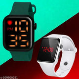 Digital sports watch, black strap, red heart icon
