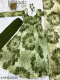 Green floral georgette kurti, three-quarter sleeves, printed combo on model