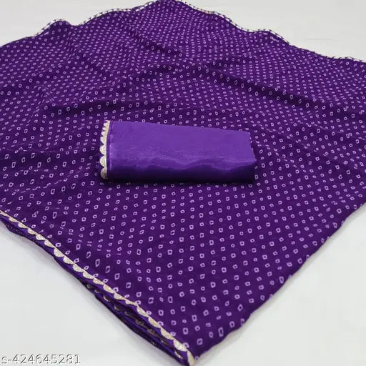 Purple and gold bandhani patterned saree