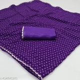 Purple and gold bandhani patterned saree