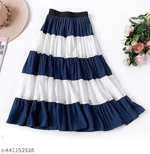 Multicolor rayon colorblocked net skirt, free-size and comfortable for light occasions