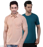 Matty fabric half sleeve polo and cotton blend round neck T-shirt combo, peach polo and multi color options available in regular fit for men (M to 4XL), high-quality Indian-made apparel perfect for all occasions and easy care