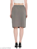 Grey cotton pencil skirt, knee-length, front zip fly