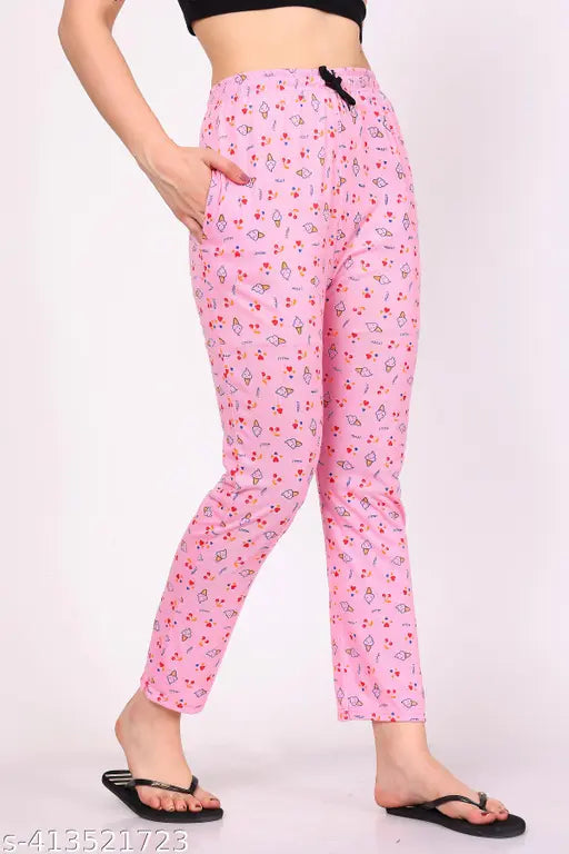 Pink printed cotton pants, pair