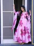 Pink Georgette long-sleeved Rockway dress with printed net pattern, Indian handloom fashion for women size S to 4XL