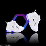 White kids sneakers with blue and white lights