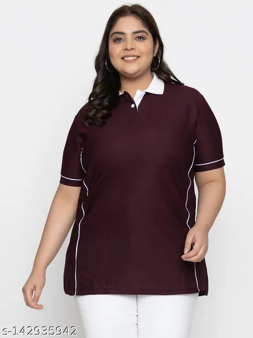 Plus-size women's solid lycra polo t-shirt, dry-fit & breathable for active wear. Made in India
