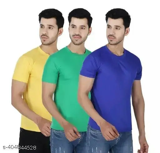 Unik Apparels Pack of 3 Dri-Fit Cotton Blend Men's T-shirts, solid color design for athletic performance