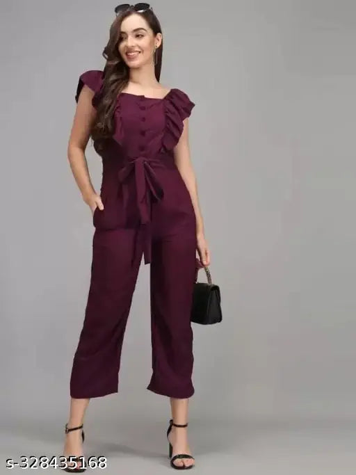 Printed net poly crepe sleeveless combo jumpsuit, lightweight and breathable for comfortable fashion. Available in sizes S, M, L, XL (India origin)