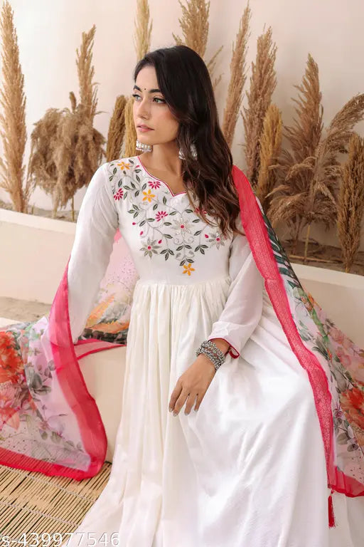 Vichitra Silk Sequins Embroidered Gown with Tebby Silk Dupatta in Multiple Sizes (S-XXL), 56 inches long with 3.5 meter flair