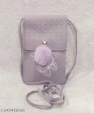 Purple and gray sling bag with mobile phone pocket, featuring a front design by 2PurplePeach