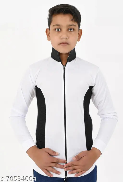 Black and white zip front boys jacket, long sleeves