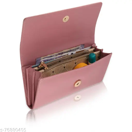 Purple leather clutch purse with zip closure and card slots