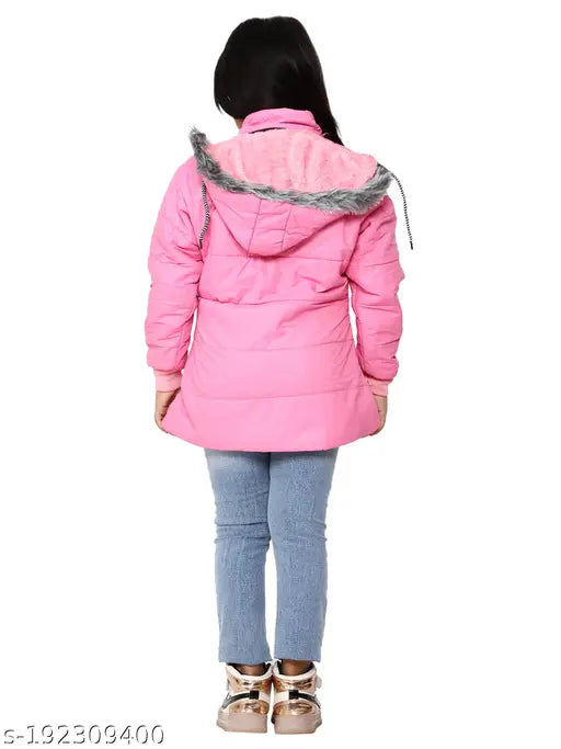 Pink jacket with hood, zip front closure