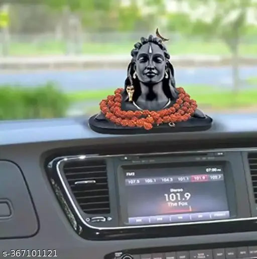 Black polyresin Adiyogi Shiva idol statue for car decor, 9cm religious showpiece for living room or office desk, miniature version of the iconic Isha Yoga Centre sculpture