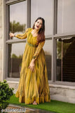 Georgette yellow printed dress for women