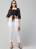 White cotton regular fit women's pants with double pockets