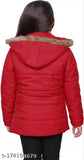 Girl's winter coat, red puffer jacket with fur hood