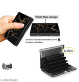 World Map Black Metal 6 Slot RFID Blocking Wallet, durable and slim design for men & women travel or commute