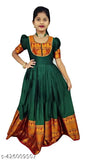 Silk short-sleeved girls gown, exquisite South Indian design for any occasion