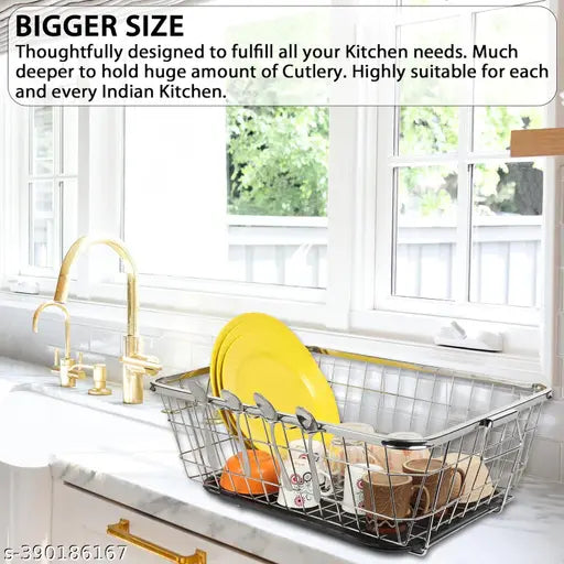 Stainless steel kitchen dish drainer drying rack tray spoon holder