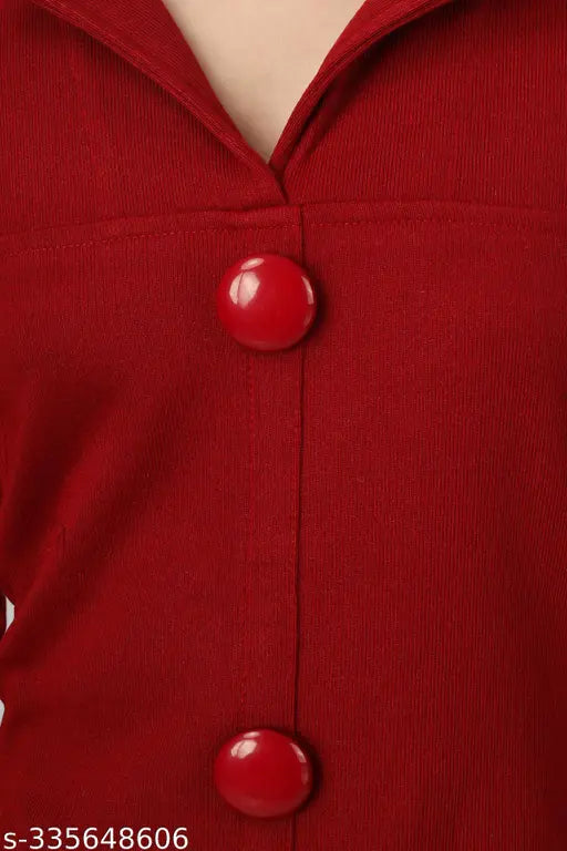 Red long sleeve kurta with a round red button detail