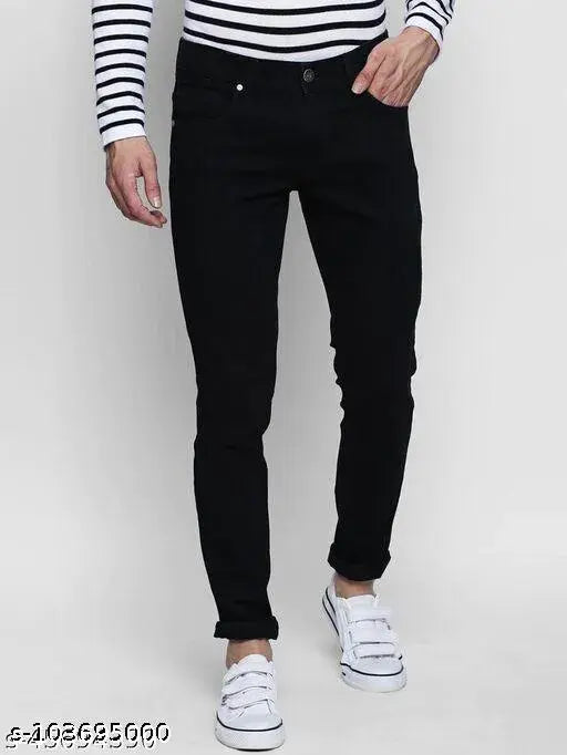 Stylish black slim fit jeans for men, C2FH brand, stretchable and attractive look